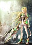  absurdres aegis_sword_(xenoblade) bangs bare_legs bare_shoulders blonde_hair breasts chest_jewel cleavage cleavage_cutout clothing_cutout dress earrings elbow_gloves gem gloves headpiece highres jewelry large_breasts long_hair mythra_(xenoblade) short_dress sofusan1526 swept_bangs thigh_strap tiara very_long_hair white_dress white_footwear white_gloves xenoblade_chronicles_(series) xenoblade_chronicles_2 yellow_eyes 