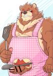  &lt;3 2022 anthro apron balls belly big_belly blue_eyes blush brown_body brown_fur clothing erection fur genitals hi_res humanoid_genitalia humanoid_hands humanoid_penis kemono male mammal overweight overweight_male penis ryuta-h solo spatula tools ursid 