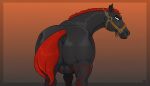  2022 anus backsack balls black_body black_fur bridle butt equid equine feral fur genitals hair hi_res horse male mammal mcfan presenting presenting_hindquarters rear_view red_hair solo 