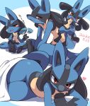  &lt;3 2022 absurd_res ambiguous_gender anthro bed_sheet bedding black_body black_fur blue_body blue_fur blush bodily_fluids canid canine chest_spike fanning fanning_self fur gloves_(marking) hand_spike hi_res japanese_text leg_markings looking_at_viewer lucario lying mammal markings multiple_poses nintendo on_side paper_fan pok&eacute;mon pok&eacute;mon_(species) pose red_eyes shaded simple_background sitting socks_(marking) solo spikes spikes_(anatomy) sweat text touhunight video_games yellow_body yellow_fur 