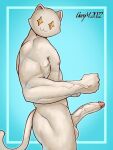  balls biceps butt clenched_hands curved_penis digital_media_(artwork) domestic_cat epic_games erection felid feline felis fortnite garyotake genitals hi_res looking_at_viewer male mammal meowscles_(ghost) muscular penis solo solo_focus star_eyes vein veiny_penis video_games white_body 