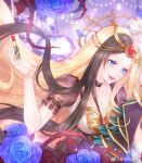  1girl absurdres bad_link bai_guangying_(ye_luoli) blue_eyes hair_ornament highres lipstick long_hair looking_down makeup multicolored_hair prank puffy_sleeves short_sleeves smile teeth thorns two-tone_hair upper_body ye_luoli 