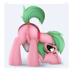  anus ass_up butt cutie_mark earth_pony equid equine female feral genitals hasbro hi_res horse looking_at_viewer mammal my_little_pony omiart pink_body pony pussy raised_tail solo 