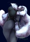  2017 anthro armwear big_breasts biped black_body black_butt black_ears black_face black_fur black_nose blue_background breasts butt butt_pose closed_smile clothed clothing dark_body dark_butt dark_ears dark_face dark_fur dark_nose detached_sleeves digital_media_(artwork) domestic_cat eyebrows felid feline felis female fur green_eyes hair kemono leaning leaning_back light_eyebrows light_hair mammal monotone_body monotone_butt monotone_ears monotone_eyebrows monotone_eyes monotone_face monotone_fur monotone_hair monotone_nose mouth_closed pose simple_background solo teteteko white_eyebrows white_hair zipper 