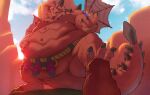  activision anthro belly big_belly bottomwear clothing dragon hand_on_stomach hi_res loincloth male overweight overweight_male solo spyro_the_dragon steen video_games 