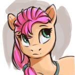  digital_media_(artwork) earth_pony equid equine eyelashes female green_eyes hair hasbro horse kam looking_aside looking_up mammal mlp_g5 my_little_pony orange_body pink_hair pony simple_background solo sunny_starscout_(mlp) 