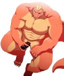  2022 anthro barazoku censored crocodile crocodilian crocodine crocodylid dragon_quest dragon_quest:_the_adventure_of_dai erection genitals hi_res humanoid_hands kemono male muscular muscular_male penis reptile samoji scalie scar sitting slit solo square_enix video_games 