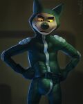  anthro big_penis bulge canid canine canis clothed clothing dreamworks erection erection_under_clothing genitals hi_res katarhein male mammal mr._wolf_(the_bad_guys) penis penis_under_clothes slim smile smirk solo suit tension the_bad_guys thick_penis wolf 