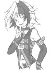  1boy bakuten_shoot_beyblade_rising beyblade beyblade_rising blush crossdressing dress gloves greyscale highres kagami_futsuki medium_hair monochrome one_eye_closed open_mouth otoko_no_ko simple_background smile solo teeth white_background 