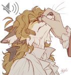  absurd_res accessory ambiguous_gender anthro canid canine clothed clothing curled_hair duo eyes_closed fox frilly hair hair_accessory hair_tie hi_res male male/ambiguous mammal muzzle_grab simple_background tatujapa wolfgang_amadeus_mozart 