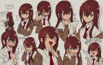  absurdres blush_stickers closed_eyes closed_mouth computer highres keyboard_(computer) labcoat makise_kurisu monitor nzeneee open_mouth purple_eyes reading red_hair sitting steins;gate variations 