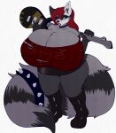  anthro big_breasts breasts cassidy_(spyingredfox) clothing electric_guitar female guitar hi_res huge_breasts mammal musical_instrument napalm_(artist) plucked_string_instrument procyonid raccoon solo string_instrument 