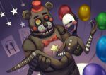  1boy 1other animal_ears animal_robot balloon bear_ears bow bowtie carrying dual_persona five_nights_at_freddy&#039;s five_nights_at_freddy&#039;s:_pizzeria_simulator hat heterochromia highres hiuki73 lefty_(fnaf) mask mini_hat mini_top_hat princess_carry robot the_puppet_(fnaf) top_hat yellow_eyes 