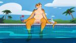  agamid allison_(slither) anthro bearded_dragon beverage breasts cloud female glass grass half-closed_eyes hi_res lizard looking_at_viewer melthecannibal narrowed_eyes non-mammal_breasts nude outside overweight overweight_anthro overweight_female palm_tree partially_submerged plant red_eyes reptile scalie sitting sky smile solo swimming_pool tree water 