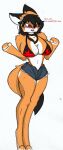  absurd_res anthro big_breasts blush bottomwear breasts canid canine clothing fan_character female fox hi_res hotpants mammal maxine_boulevard pace-maker shorts small_waist solo swimwear thick_thighs 