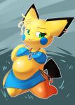  breasts clothed clothing earthb-kun female green_eyes hi_res jewelry looking_at_viewer necklace nintendo pichu pok&eacute;mon pok&eacute;mon_(species) pok&eacute;morph solo thick_thighs video_games yellow_body 