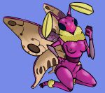  anthro arthropod balls blue_eyes blush blush_lines breasts erection fur genitals gynomorph insect intersex lepidopteran moth mr.pp nude penis pink_body rosy_maple_moth segmented_body selfie sitting small_breasts solo yellow_body yellow_fur 