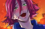  1girl :d annie_(league_of_legends) bangs blush disaster_girl_(meme) green_eyes hair_between_eyes league_of_legends meme older open_mouth phantom_ix_row portrait red_hair short_hair smile solo teeth upper_teeth 