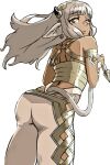  1girl animal_ears ash_(fire_emblem) ass back back_turned bare_shoulders closed_mouth cow_ears cow_girl cow_horns cow_tail dark-skinned_female dark_skin fire_emblem fire_emblem_heroes horns looking_at_viewer looking_back solo spdg22 tail yellow_eyes 