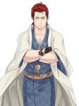  1boy absurdres alternate_costume closed_mouth crossed_arms fire_emblem fire_emblem_fates highres japanese_clothes looking_to_the_side male_focus marcsedano one_eye_closed red_eyes red_hair saizo_(fire_emblem) solo upper_body 