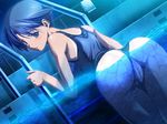  against_wall ass back bangs bare_shoulders bent_over blue_eyes blue_hair blue_swimsuit blush breasts censored chain-link_fence cowboy_shot fence game_cg ladder light_smile looking_at_viewer looking_back m&amp;m mikumo_kazusa moonlight mosaic_censoring natsukami night night_sky one-piece_swimsuit one-piece_tan outdoors parted_bangs partially_submerged pool_ladder presenting pussy school_swimsuit short_hair sky small_breasts smile solo star_(sky) swimsuit swimsuit_aside tan tanline tomboy towel tree wet wet_clothes wet_hair 