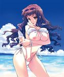  beach bikini bikini_lift breast_hold breasts brown_eyes brown_hair copyright_request day food gradient_hair ice_cream large_breasts long_hair masturbation matsumoto_noriyuki multicolored_hair nipples outdoors purple_hair side-tie_bikini solo sunglasses swimsuit tongue topless 