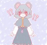  ! !? 1girl ? animal_ears bad_deviantart_id bad_id cookie_(touhou) crying crying_with_eyes_open diamond_(gemstone) dress grey_dress grey_hair heart highres jewelry layered_clothes layered_dress long_sleeves melansoda mouse_ears necklace nyon_(cookie) red_eyes tears touhou 