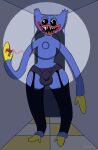  anthro avioylin bulge clothed clothing creepypasta crossdressing eyelashes garter_belt garter_straps genital_outline girly hi_res huggy_wuggy humor lipstick looking_at_viewer makeup male monster partially_clothed penis_outline poppy_playtime sharp_teeth solo teeth thick_thighs toy 