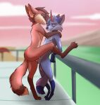  anthro anthro_on_anthro anthro_penetrated anthro_penetrating anthro_penetrating_anthro beach blue_body blue_fur canid canine dominant dominant_female duo el-gallo female female_penetrated fox fur hi_res male male/female male_penetrating male_penetrating_female mammal marc_(smar7) penetration railing red_body red_fur seaside submissive submissive_male taller_female 
