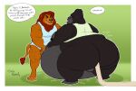  anthro ape balls belly big_belly big_butt butt disney duly_noted duo felid genitals gorilla haplorhine inflation lion male male/male mammal pantherine primate simba the_lion_king 