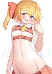  1girl absurdres blonde_hair breasts crystal flandre_scarlet highres medium_hair navel one_side_up red_eyes red_skirt semotaretare skirt small_breasts solo touhou underboob wings 