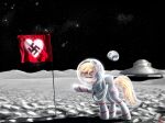  &lt;3 absurd_res aryanne_(character) atlas-66 blonde_hair earth earth_pony equid equine eyes_closed fan_character flag gesture hair hasbro hi_res horse mammal moon my_little_pony nazi nazi_salute planet pony salute smile space spacecraft spacesuit star swastika ufo vehicle 