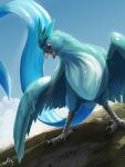  2019 3:4 articuno avian beak biped bird feathers feral hi_res landscape_dwarfing legendary_pok&eacute;mon macro magpi male nintendo open_mouth pok&eacute;mon pok&eacute;mon_(species) red_eyes solo standing talons teal_feathers tongue tongue_out video_games wings 