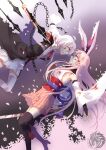  2girls animal_ears bangs black_legwear blood blood_on_clothes blood_on_face blood_on_weapon blue_eyes boots braid braided_ponytail closed_mouth fox_ears holding holding_polearm holding_sword holding_weapon honkai_(series) honkai_impact_3rd japanese_clothes kallen_kaslana katana knee_boots long_hair looking_at_another miko multiple_girls nun pink_hair pink_skirt polearm purple_footwear skirt sword thighhighs weapon white_hair white_legwear white_sleeves xun_yu_(1184527191) yae_sakura yae_sakura_(gyakushinn_miko) 