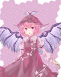  1girl animal_ears bird_ears bird_wings blush brown_dress brown_headwear dress eyebrows_visible_through_hair fingernails frilled_sleeves frills green_nails hair_between_eyes highres kalmia495 long_fingernails long_sleeves mystia_lorelei nail_polish open_mouth pink_eyes pink_hair sharp_fingernails short_hair solo touhou upper_body white_wings winged_hat wings 