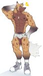  abs absurd_res animal_crossing anthro at3mask boxer_briefs canid canine canis clothing footwear fur hand_behind_head hand_on_hip hi_res jewelry kyle_(animal_crossing) male mammal muscular muscular_anthro muscular_male necklace nintendo nipples pecs shirtless shoes simple_background socks solo spots spotted_body spotted_fur underwear video_games white_background wolf 