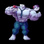  1:1 anthro anthrofied avalugg barazoku black_background clothed clothing elemental_creature holding_object holding_pok&eacute;ball ice ice_creature male master_ball mineral_fauna muscular muscular_anthro muscular_male nintendo overalls pok&eacute;ball pok&eacute;mon pok&eacute;mon_(species) pok&eacute;morph simple_background solo topless video_games yongdasom 