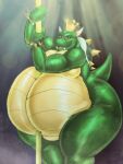  2016 anthro bedroom_eyes belly belly_press big_belly bracelet crown crown_only dancing fangs green_body hi_res horn jewelry king_koopa koopa looking_at_viewer male mario_bros narrowed_eyes nintendo nude overweight overweight_anthro overweight_male pole pole_dancing raised_tail scalie seductive shell smile solo spiked_bracelet spiked_shell spikes spikes_(anatomy) stripper_pole thick_thighs video_games wide_hips xtrent968 