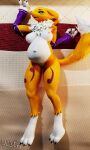  absurd_res bandai_namco bed digimon digimon_(species) female fur furniture hdddestroyer hi_res mammal multicolored_body multicolored_fur pregnant pregnant_female renamon white_body white_fur yellow_body yellow_fur 