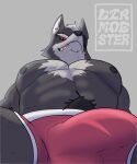  2022 abs anthro big_bulge big_muscles bulge canid canine canis clothing diamobster eye_patch eyebrows eyewear fur grey_background hi_res looking_at_viewer looking_down looking_down_at_viewer low-angle_view male mammal muscular muscular_anthro muscular_male navel nintendo nipples pecs pubes signature simple_background sitting smile smirk solo star_fox teeth tuft underwear video_games wolf wolf_o&#039;donnell 