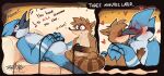  &lt;3 2022 anthro blue_body blue_feathers blush bodily_fluids brown_body brown_fur cartoon_network conditional_dnp detailed_background duo english_text eyes_closed feathers french_kissing fur kissing male mammal mordecai_(regular_show) regular_show rigby_(regular_show) saliva size_difference text tongue tongue_out zackary911 