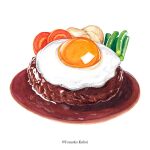  beef commentary_request egg_(food) food food_focus garnish kuboitomoko meat mushroom no_humans original plate simple_background sprout still_life symbol-only_commentary tomato vegetable white_background 