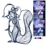  1:1 accessory anthro digital_media_(artwork) female fifi_la_fume hair hair_accessory hair_bow hair_ribbon lirkov mammal mephitid monochrome ribbons simple_background sketch skunk solo tiny_toon_adventures warner_brothers white_background 