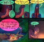  camp campfire comic dinosaur dragon dragonscape drekir dromaeosaurid eating english_text female feral food forest forl group hi_res male oli piker plant post-apocalyptic reptile sarah_(disambiguation) scalie text thepatchedragon theropod tree tribal tribal_clothing tribal_paint 