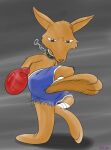  bottomwear boxing_gloves brown_body brown_fur choker clothing cpctail fur handwear hi_res jewelry kangaroo kick macropod male mammal marsupial necklace shorts simple_background solo streets_of_rage 
