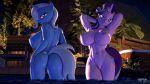  16:9 3d_(artwork) anthro anthrofied anthroponiessfm big_breasts breasts digital_media_(artwork) duo equid equine female friendship_is_magic genitals hand_on_butt hands_behind_head hasbro hi_res horn looking_at_viewer looking_back looking_back_at_viewer mammal my_little_pony nipples nude partially_submerged pussy rear_view starlight_glimmer_(mlp) trixie_(mlp) unicorn water widescreen 