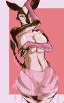  10:16 anthro beastars belly_dancer belly_dancer_outfit brown_body brown_fur clothed clothing cosmo_(beastars) digital_drawing_(artwork) digital_media_(artwork) female fur giraffid hi_res mammal okapi partial_nudity partially_clothed rurydrawings simple_background solo translucent translucent_clothing 