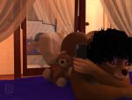  3d_(artwork) afro anthro blx24 butt digital_media_(artwork) eyeshadow female hi_res makeup mammal mirror mirror_selfie nude plushie purple_eyeshadow red_eyes selfie solo teddy_bear ursid wide_hips 