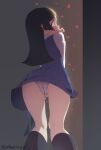  1girl arikindows10 artist_name ass barbara_parker black_hair blue_eyes blush cameltoe crotch fingering from_behind heart little_witch_academia long_hair luna_nova_school_uniform masturbation miniskirt open_mouth panties peeping school_uniform signature skirt solo sweatdrop underwear upskirt white_panties 