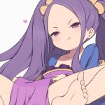  1girl :q bangs barefoot blush chinese_clothes dress fate/grand_order fate_(series) forehead gamuo hair_ornament hair_scrunchie hanfu heart long_hair parted_bangs purple_eyes purple_hair scrunchie skirt_hold smile soles solo spread_legs toes tongue tongue_out twintails wu_zetian_(fate) yellow_scrunchie 
